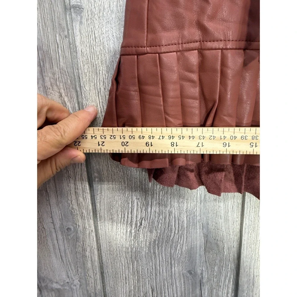 Zara Faux Leather Paperbag Mini Skirt Rust Brown Pleated Ruffle Belted XS
